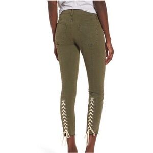 Hudson Women’s Crushed Olive Nico Mid-Rise Crop Lace-up Skinny Pants- Size 29